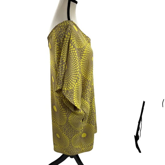 Rachel Roy Womens M Yellow Brown Geometric Print V Neck Kimono Sleeve Dress - Picture 3 of 7